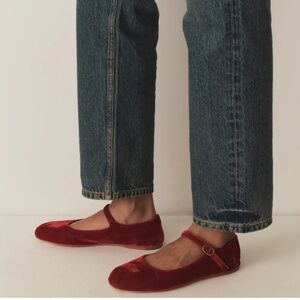 Doen Mary Jane Red Velvet Flats